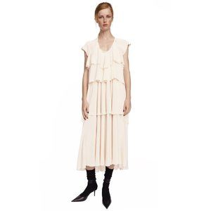 zara limited edition tiered ruttle high-low midi dress in beige/cream with tags